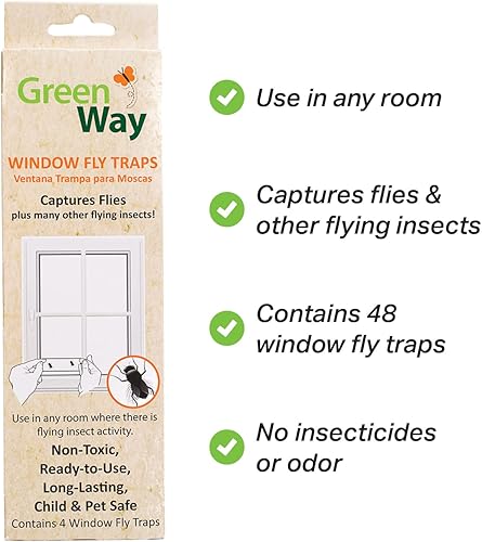 Miniatura 2 de GreenWay Trampa para moscas para ventana, 12 cajas, 48 trampas para pegamento para moscas, pegamento resistente, seguro, no tóxico, sin insecticidas