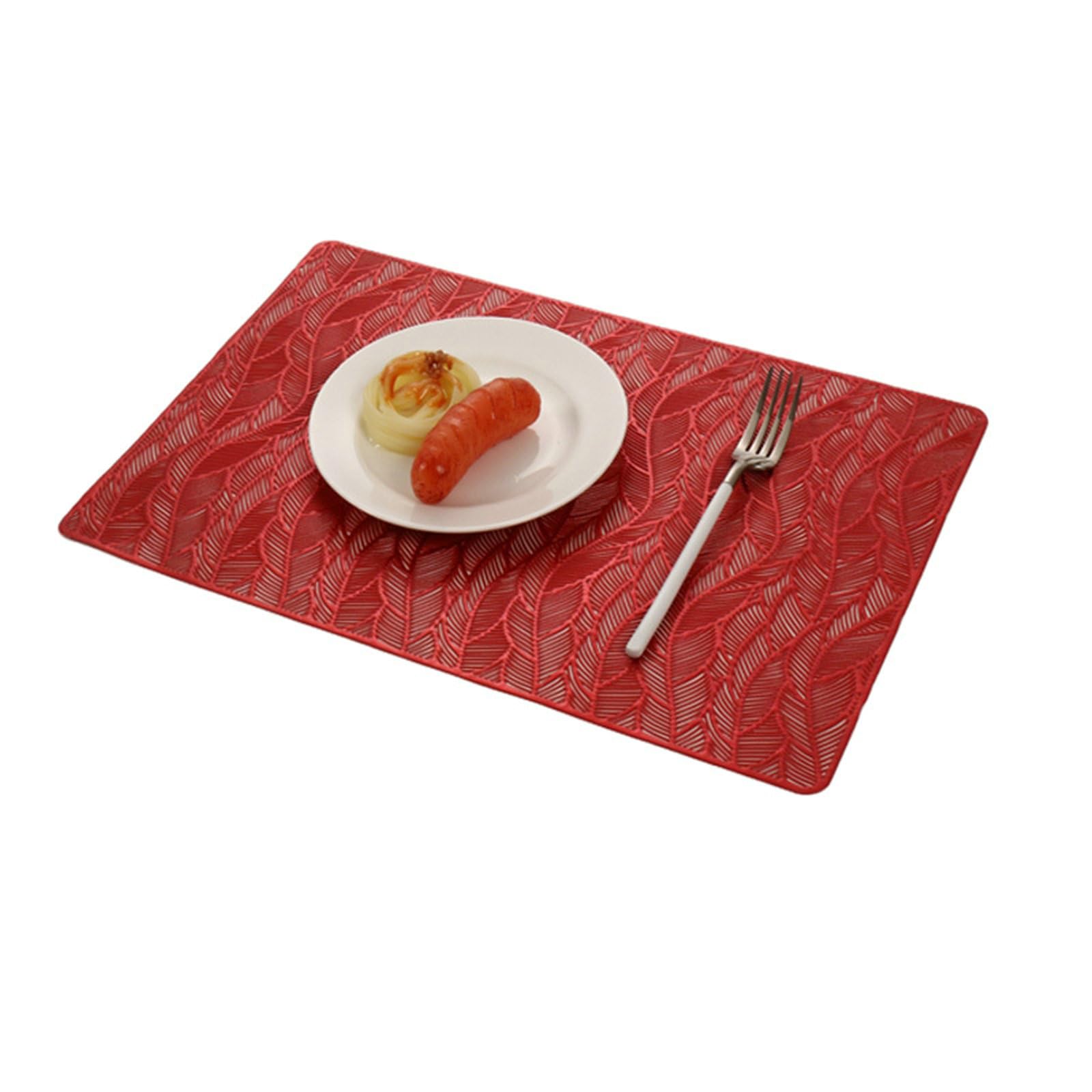 Juego de 6 manteles individuales de mesa, mantel lavable de PVC, hoja de diseño de hojas huecas de estilo europeo, antideslizante, resistente al desgaste al calor, rojo, 30 x 45 cm