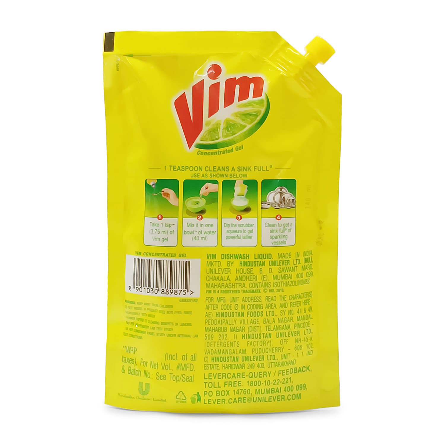 Vim Lemon Dishwash Liquid Gel - 140ml Pouch - Image 2 thumbnail