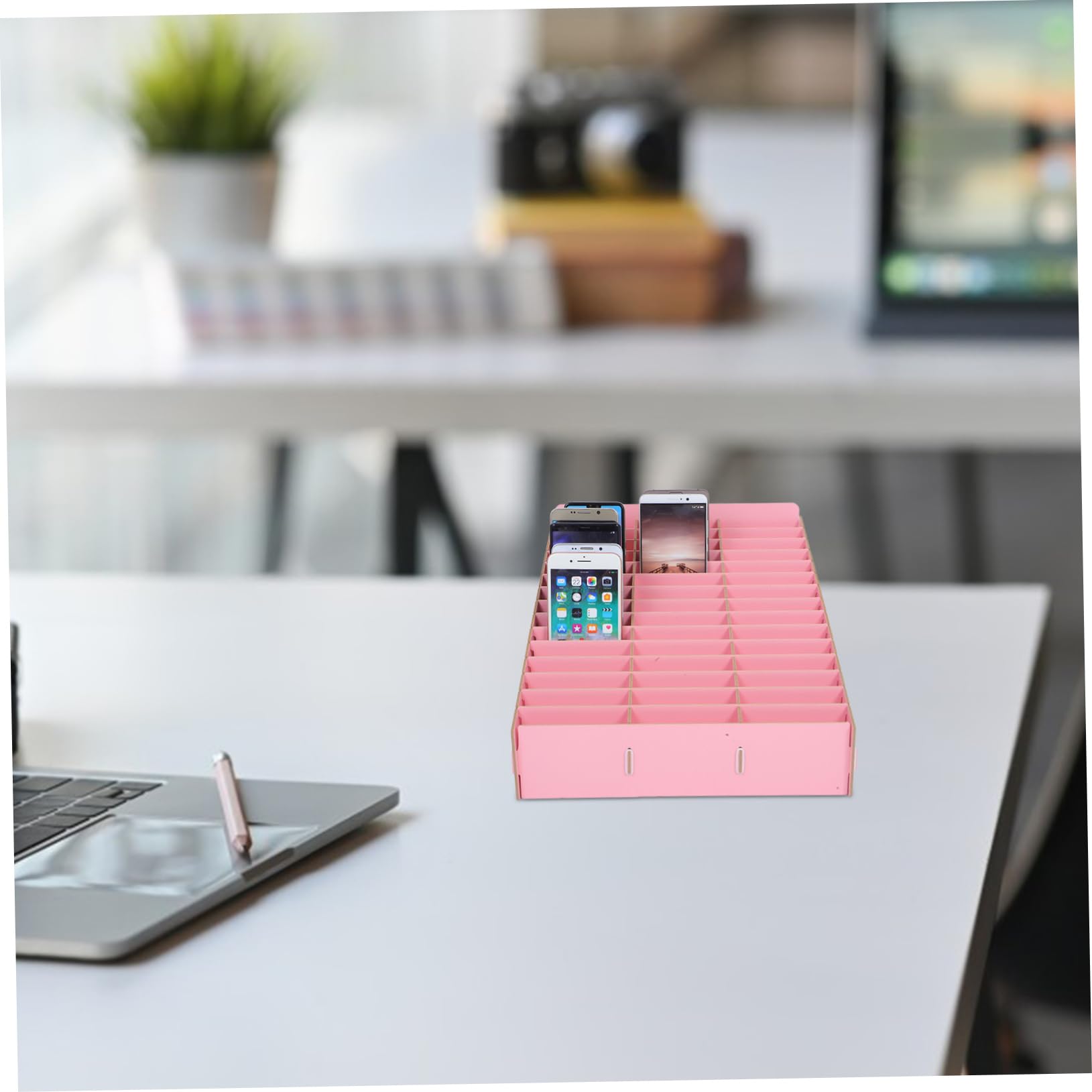 Organizer Telefoni in Legno Rosa Multi Scomparto per Ufficio e Scuola