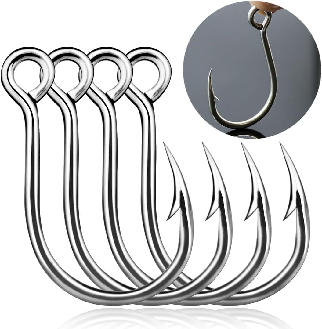 9KM DWLIFE Inline Single Hooks 25Pcs in Line Fishing Hooks for Treble Hook Replacement for Lures Bait Saltwater Freshwater