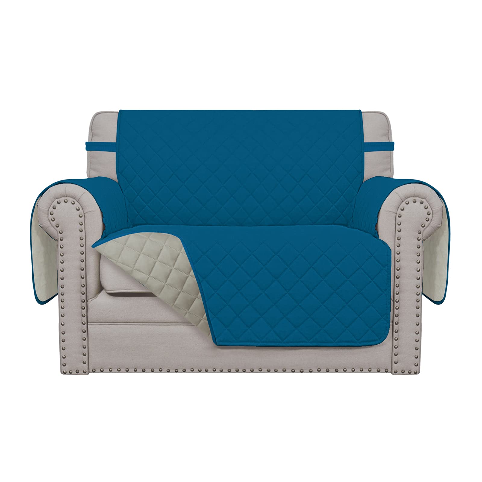 Easy-Going Oversized Chair Sofa Slipcover Reversible Sofa Cover Water Resistant Couch Cover Furniture Protector Cover with Elastic Straps for Pets Kids Dog Cat(Oversized Chair, Peacock Blue/Beige)
