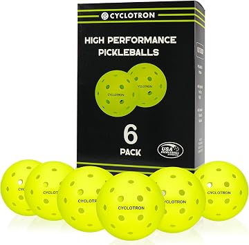 cyclotron P-40 Outdoor Pickleball Balls USAPA Approved Pickleballs, 40-Hole Precision Design, High Visibility, Durable Seamless HDPE Construction, 3/6 Pack