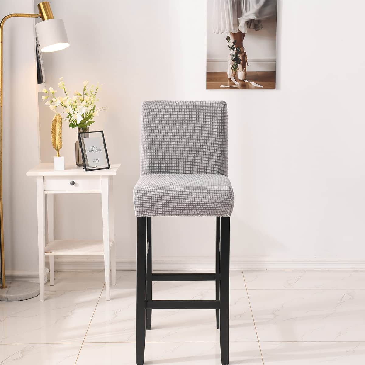 Coprisedia Con Schienale Corto - Set 4 Pezzi Grigio Scuro Per Sgabelli Da Bar