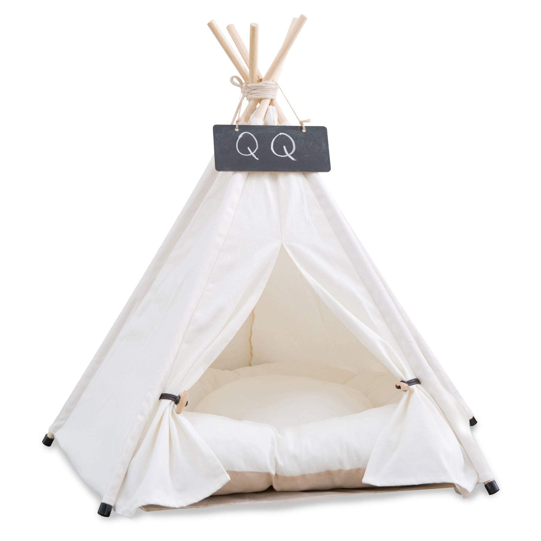 Tipi pour animal domestique 50 x 50 x 60 cm Lit pour chien et chat avec coussin amovible lavable tableau noir facile à assembler