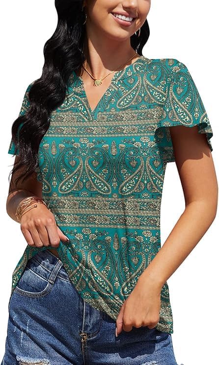 Miniatura 3 de Blusas de verano para mujer, estilo casual, cuello en V, manga corta, con volantes, para negocios, trabajo, blusas para mujer