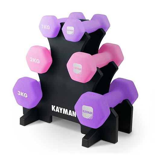KAYMAN Neoprene Dumbbells Set with Stand - Anti-Slip Grip, Water-Resistant Coating – Weights Dumbbells Set for Strength Training and Workouts