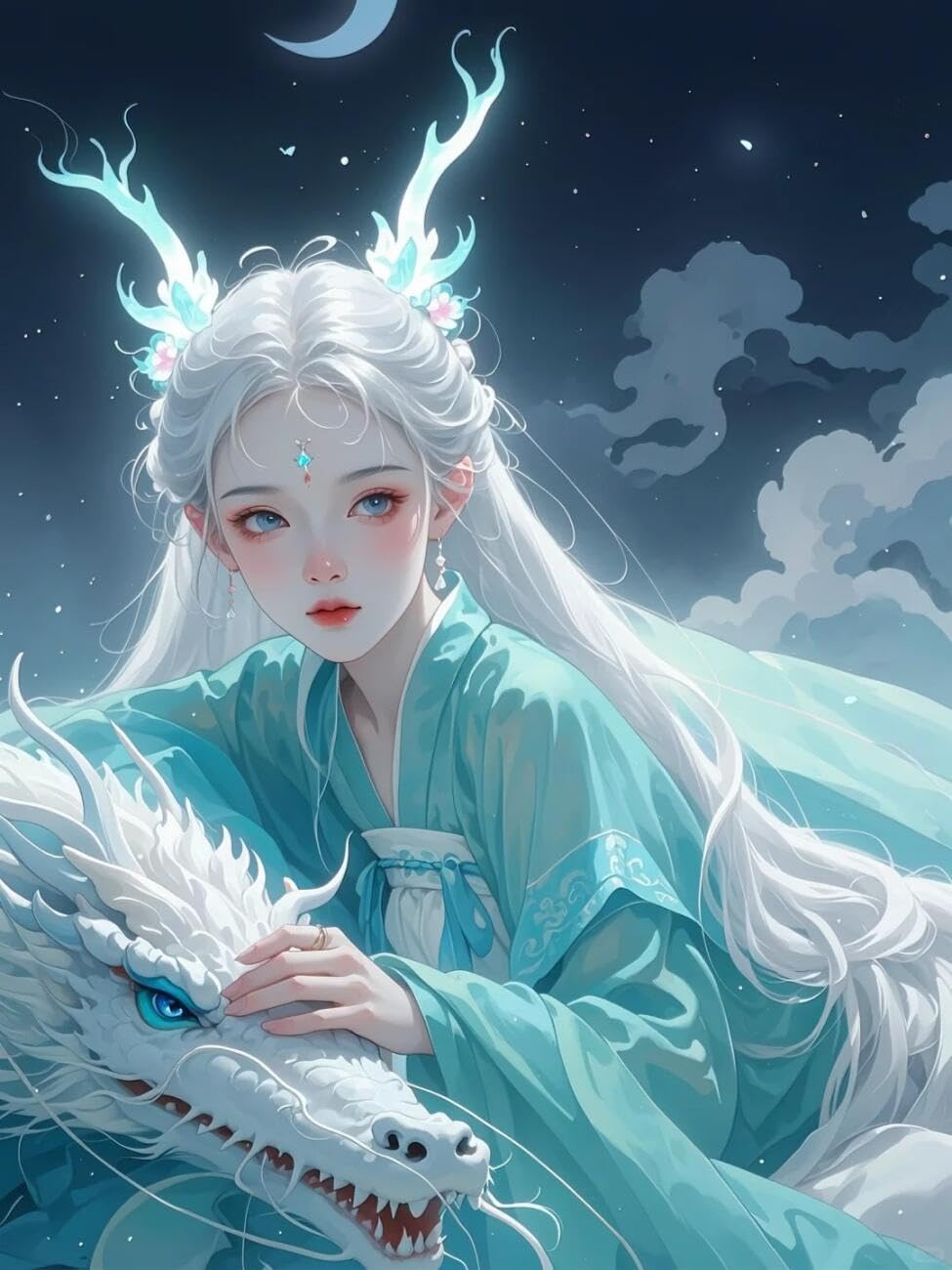 RKFLGEW 14CT Pre Printed Cross Stitch Kits Anime Women and Dragons DIY Cross Stitch Patterns Kits Crafts Needlework Embroidery Set for Home Decor 40x50cm