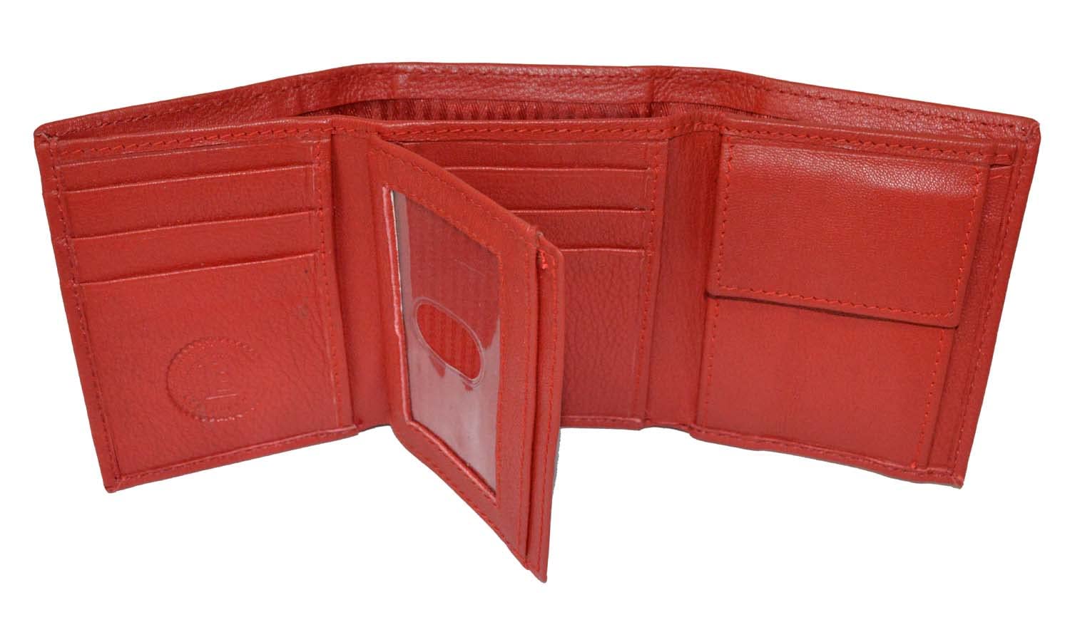 LB LEATHERBOSS Boys Slim Compact Flap Id and Coin Pocket Trifold Wallet (Red)