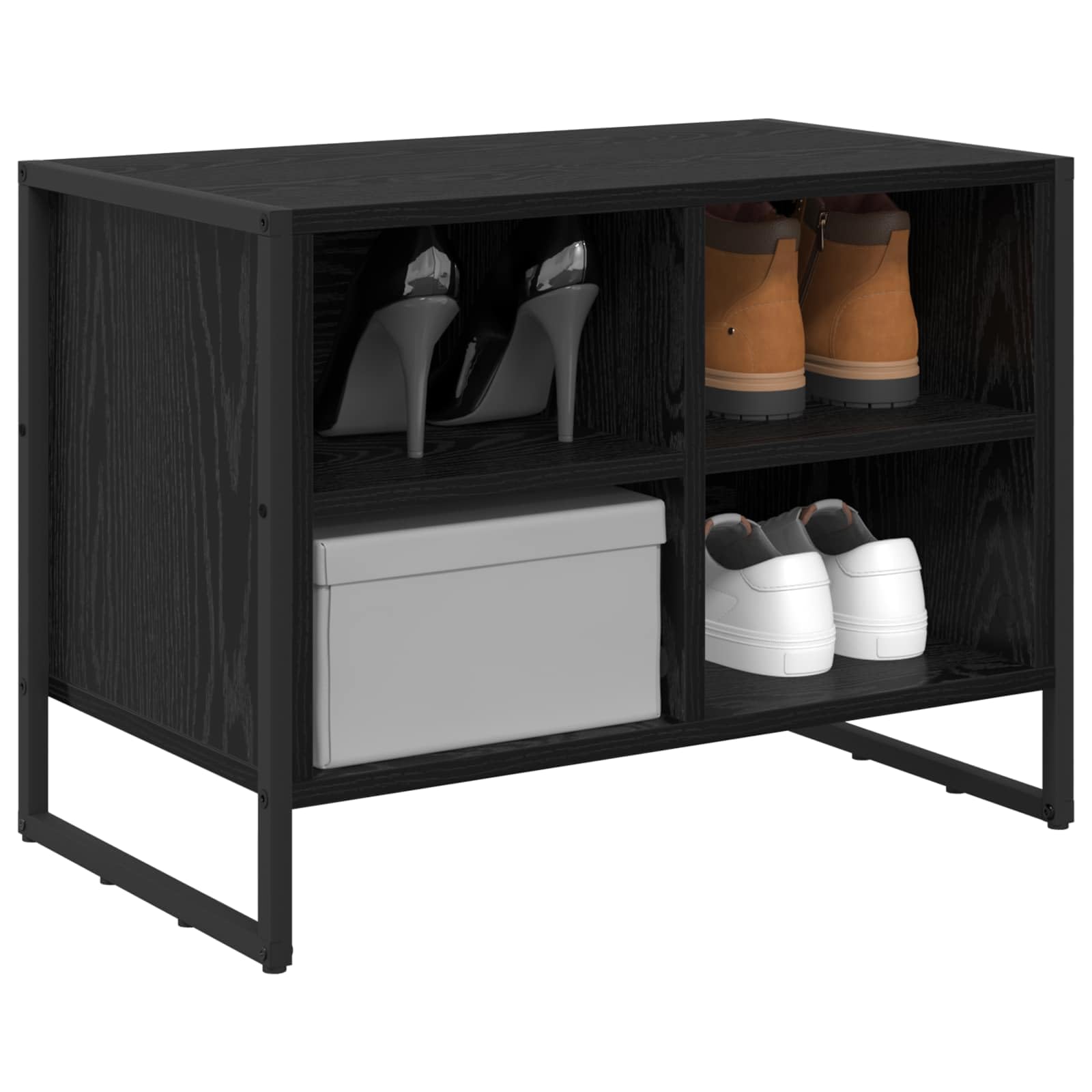 Schuhschrank Schwarz Eichen-Optik 60 x 35 x 44 cm Holzwerkstoff, schmaler Schuhständer mit Stauraum, platzsparende Schuhablage für Flur und Diele, geschlossene Aufbewahrung