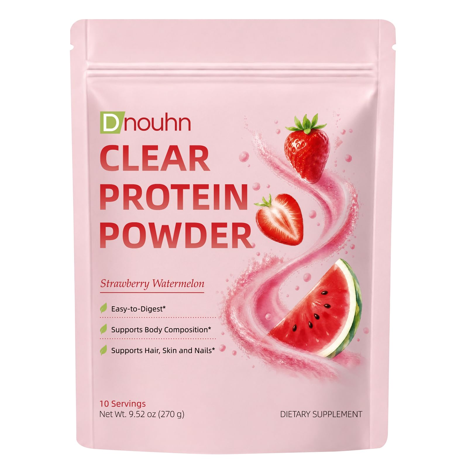 DNOUHN Clear Protein Whey Protein Isolate com Peptídeos de Colágeno e Enzimas Digestivas, 20 g de Proteína, 10 porções