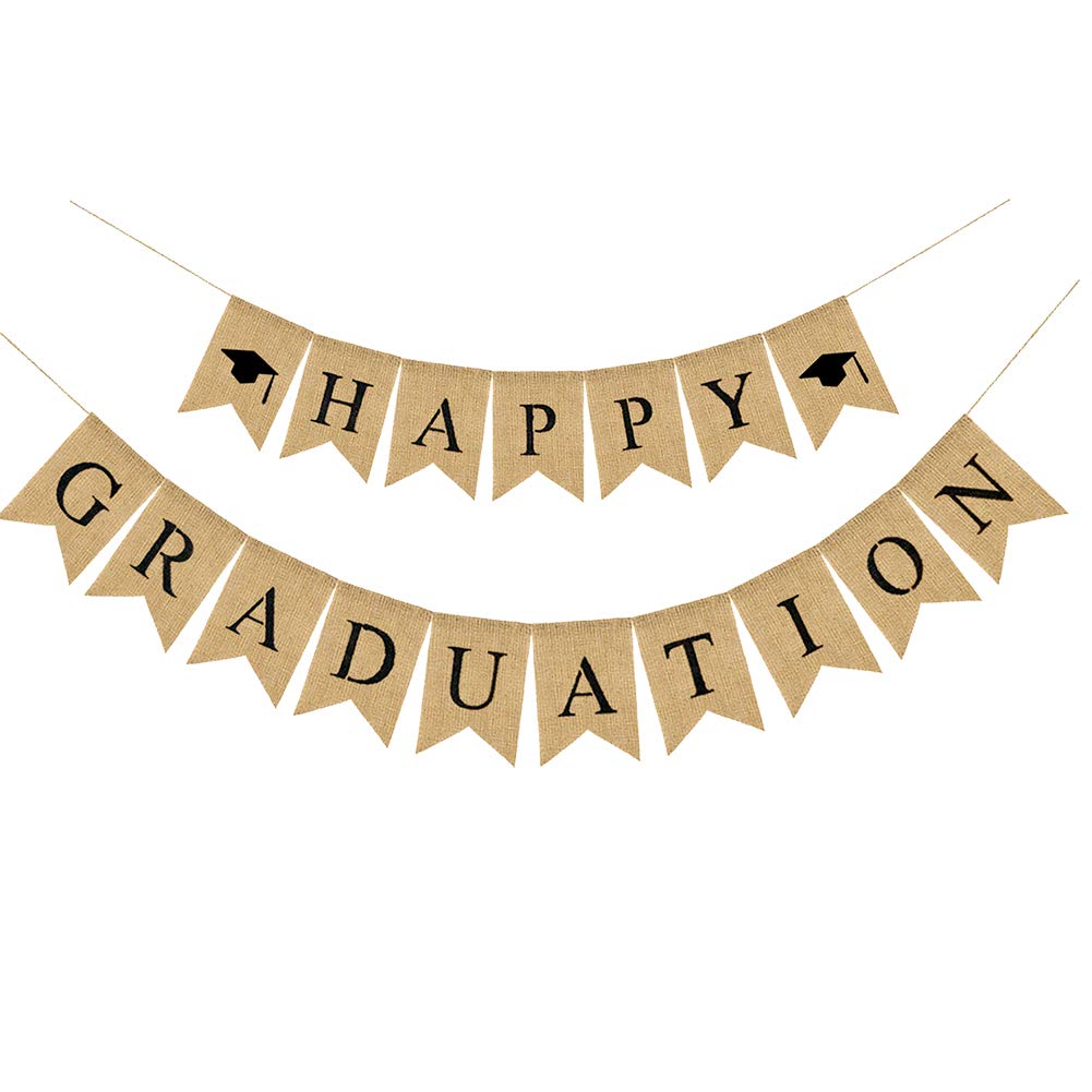 Happy Graduation Burlap Banner 2025 Graduation Party Rustic Vintage Graduation Decorations Congrats Grad Banner Garland Decoration for Grad Party College High School Home Party Supplies