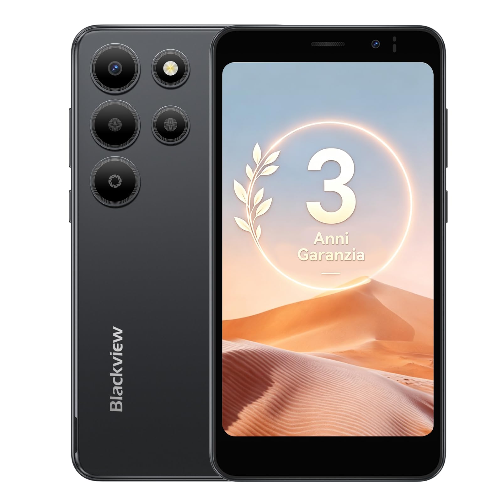 Blackview Wave 2C 5'' Telefono Portatile Mini Smartphone Android 16GB 9+32GB (ext 1TB) Dual SIM, Face ID/GPS, Compatibile Arancione, SFR, Bouygues, Free Mobile - Nero