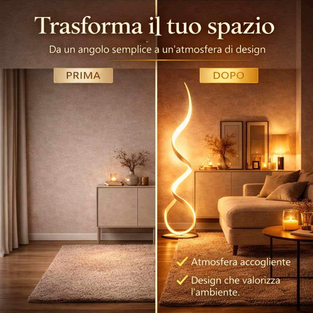 Arcadia Lampada da Terra LED Moderna a Spirale | Piantana Design Contemporaneo | Luce Calda/Fredda | Lampada Salotto Camera da Letto Studio, Arredo Interni Elegante 120 cm (Nero)