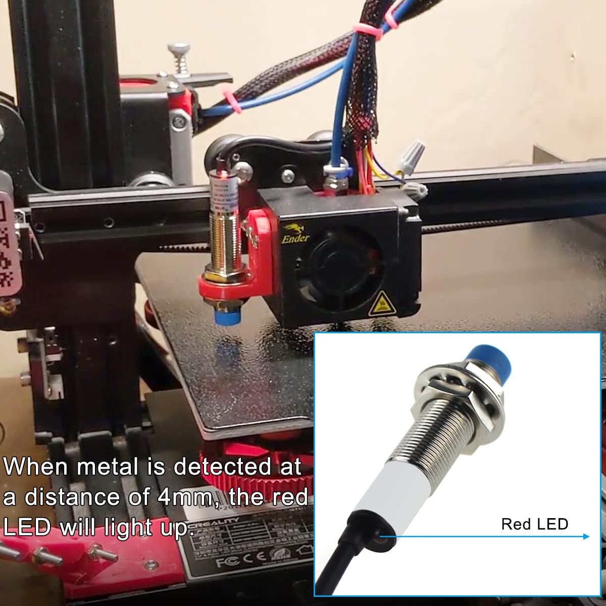 Capteur d'approche M12, distance de détection de 4 mm, interrupteur de proximité inductif NPN NO normalement ouvert, imprimante 3D LJ12A3-4-Z/BY Détection DC 6-36 V pour MCU, 2 pièces