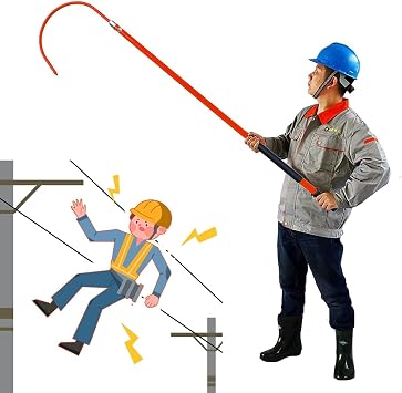 Lightweight High Voltage Insulated Rescue Hooks Electrical Safety Rescue Hook High Voltage Electrical Lifeguard Rod Kit,Non-Conductive Body Pull Stick,2m/6.5ft-Red