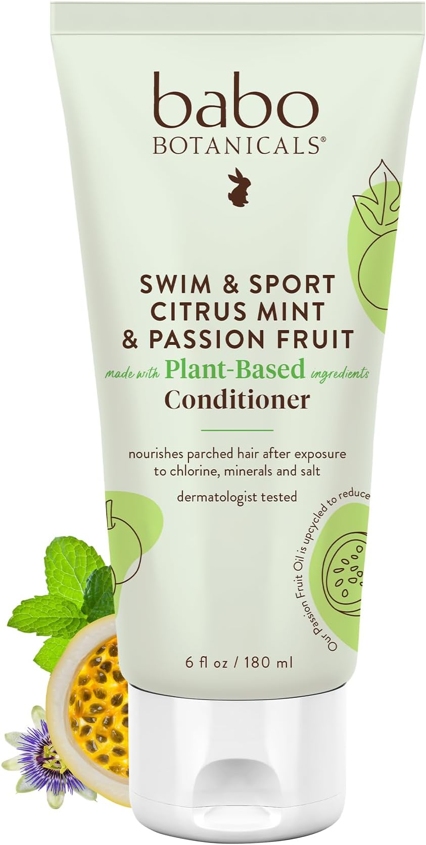 Babo Botanicals Purifying Swim & Sport Conditioner - with Passion Fruit Oil, Organic Aloe Vera & Green Tea - for Babies, Kids or Extra Sensitive Skin - Light Citrus Mint Fragrance, 6 Ounce/180ml