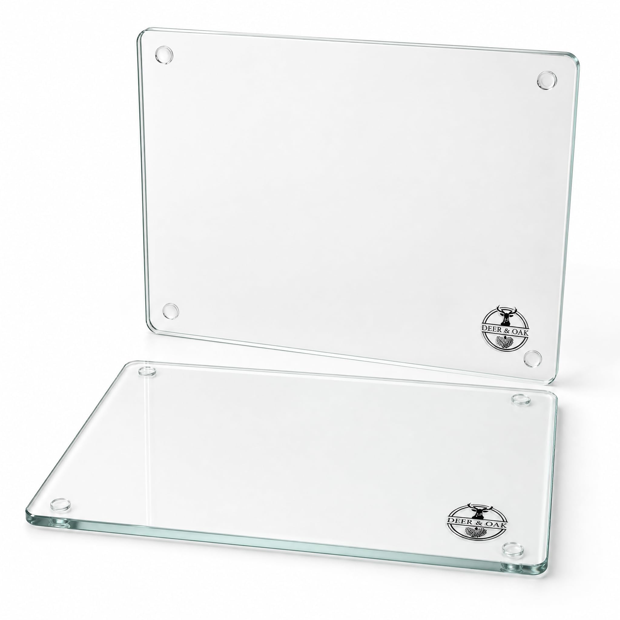 Deer & Oak Extra Large Transparent Glass Chopping Board (2 Pack) 40x30cm, Thick Clear Tempered Glass Worktop Saver Cutting Board, Heat-Resistant with Non-Slip Feet