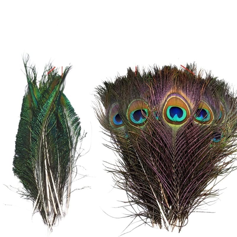 Plumas de pavo real de diseño natural con baño de color amarillo para decoración de alta costura