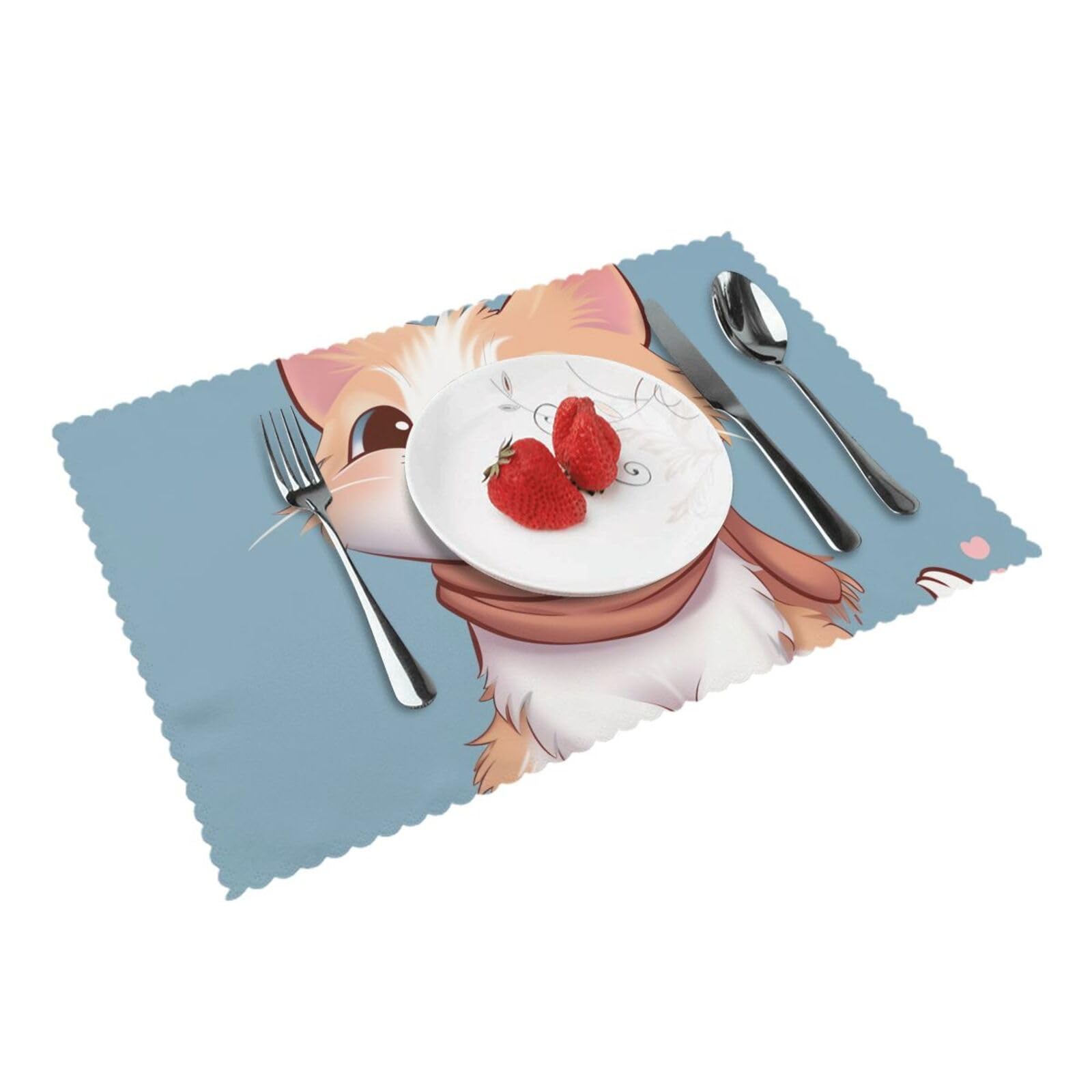 Cartoon cat Printed Placemat Heat Resistant Place Mats Set of 4 PCS Washable Kitchen Table Mats, 12x18 Inch