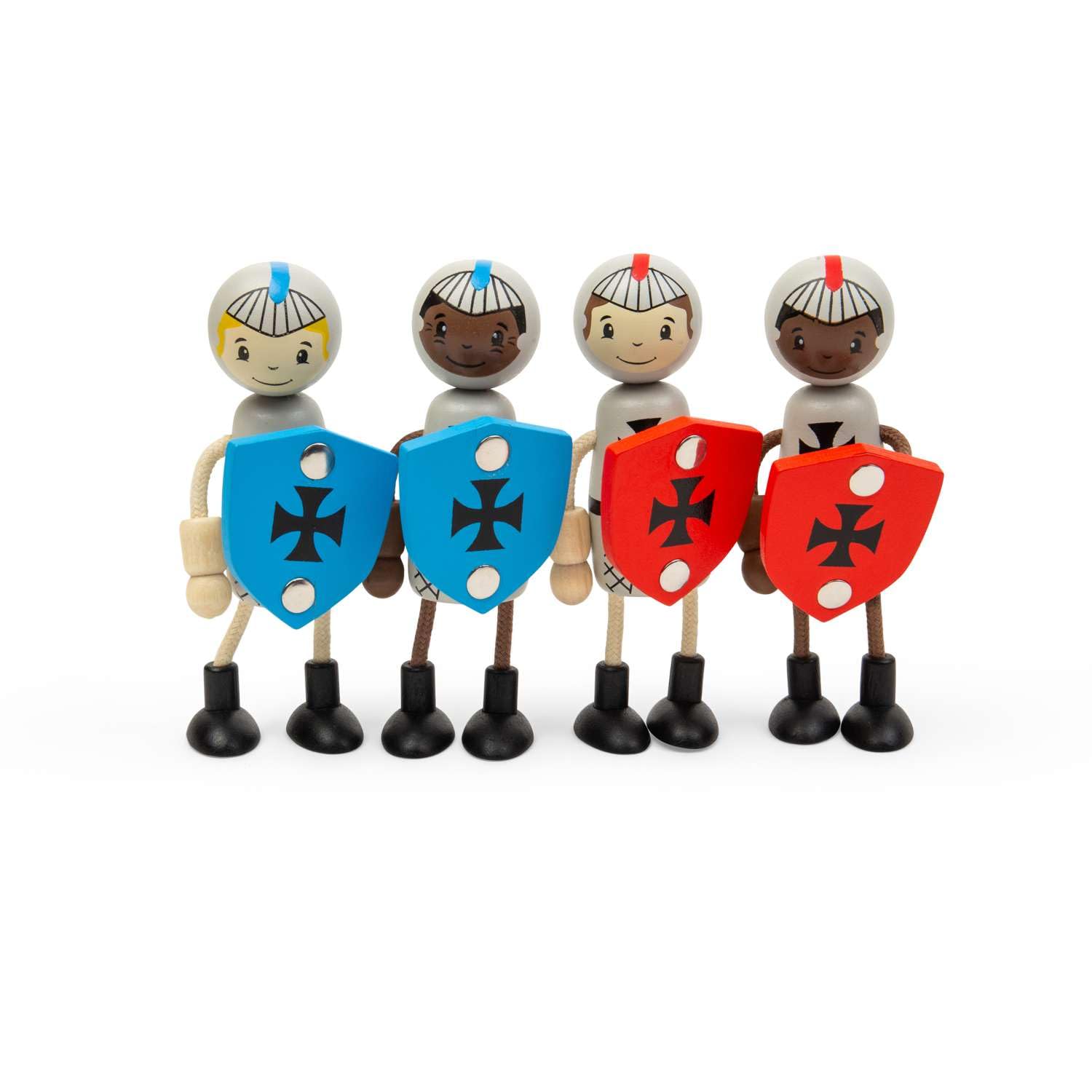 Bigjigs Toys Medieval Knights Dolls | Set of 4 Knight Doll Figures for Kids | Playset for Wooden Castle Toy or Dollhouse | History & Fantasy Figure Sets | Learning Playsets for Children Age 18 months+