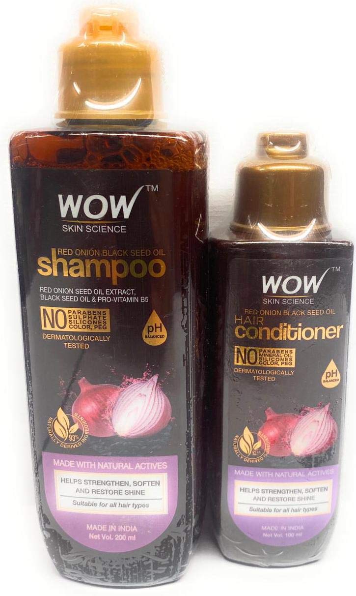 WOW Red Onion Black Seed Oil Shampoo & Conditioner Combo Pack With Red Onion Seed Oil Extract, Black Seed Oil & Pro-Vitamin B5 (Shampoo 200ml + Conditioner 100ml)