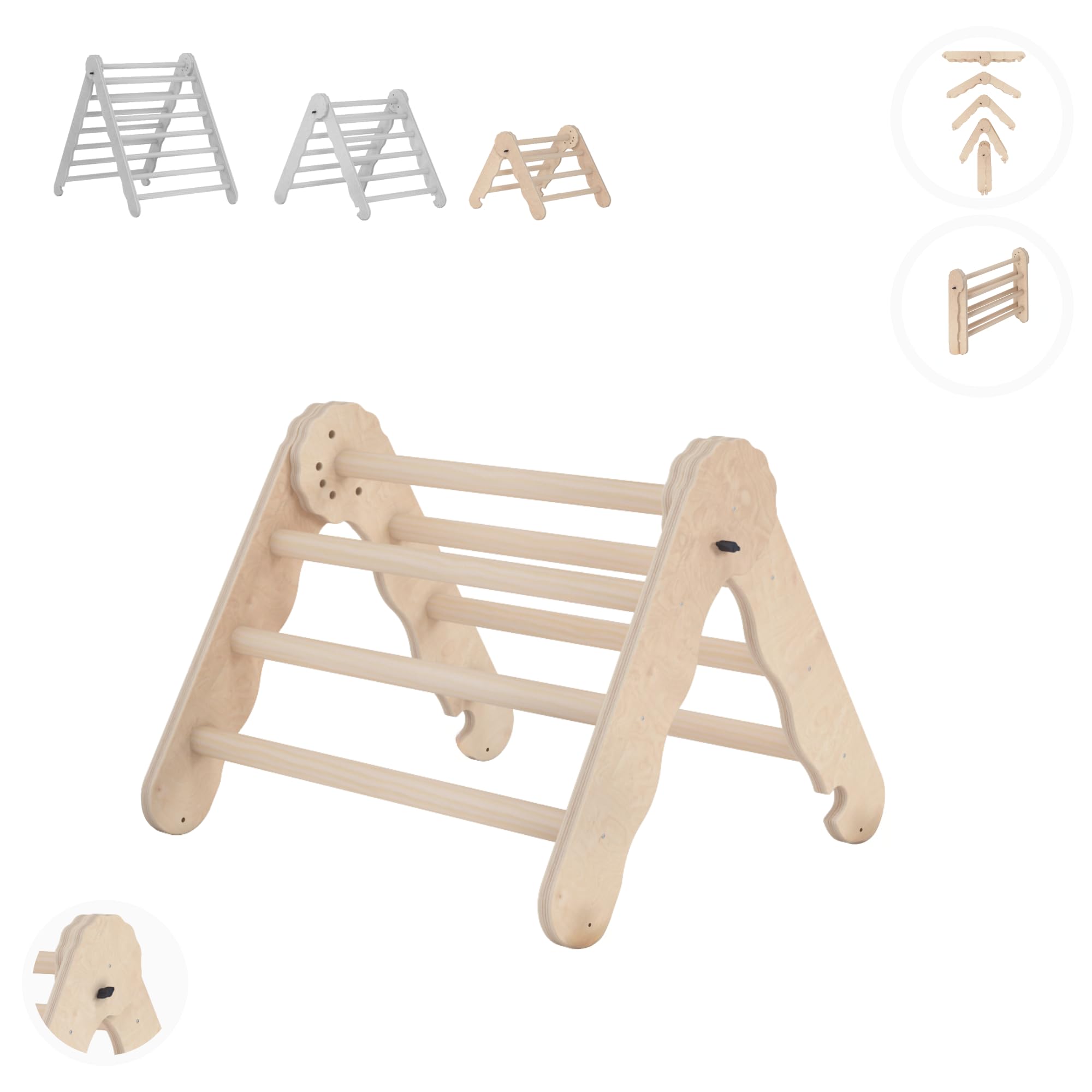 MAMOI® Triangolo in legno naturale per bambini, Parete arco arrampicata per uso interno, Percorso a partire