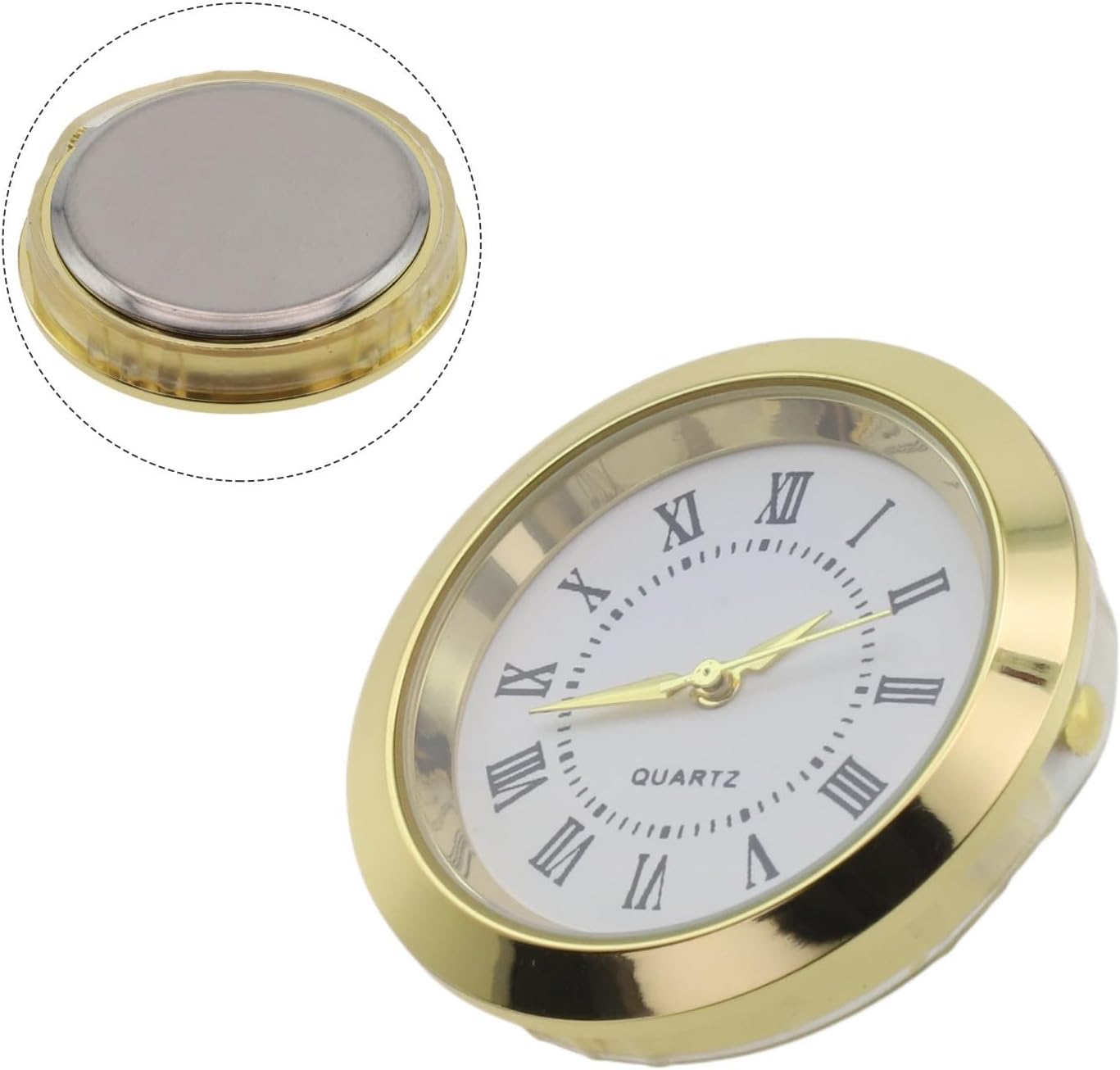 Quartz Clock Insert Round Movement With Glass Lens And Metal For Bezel For DIY Crafts Home Decor Projects Gold Or Silver Tone Roman Or Arabic Numerals 36Mm 55Mm(36mm)