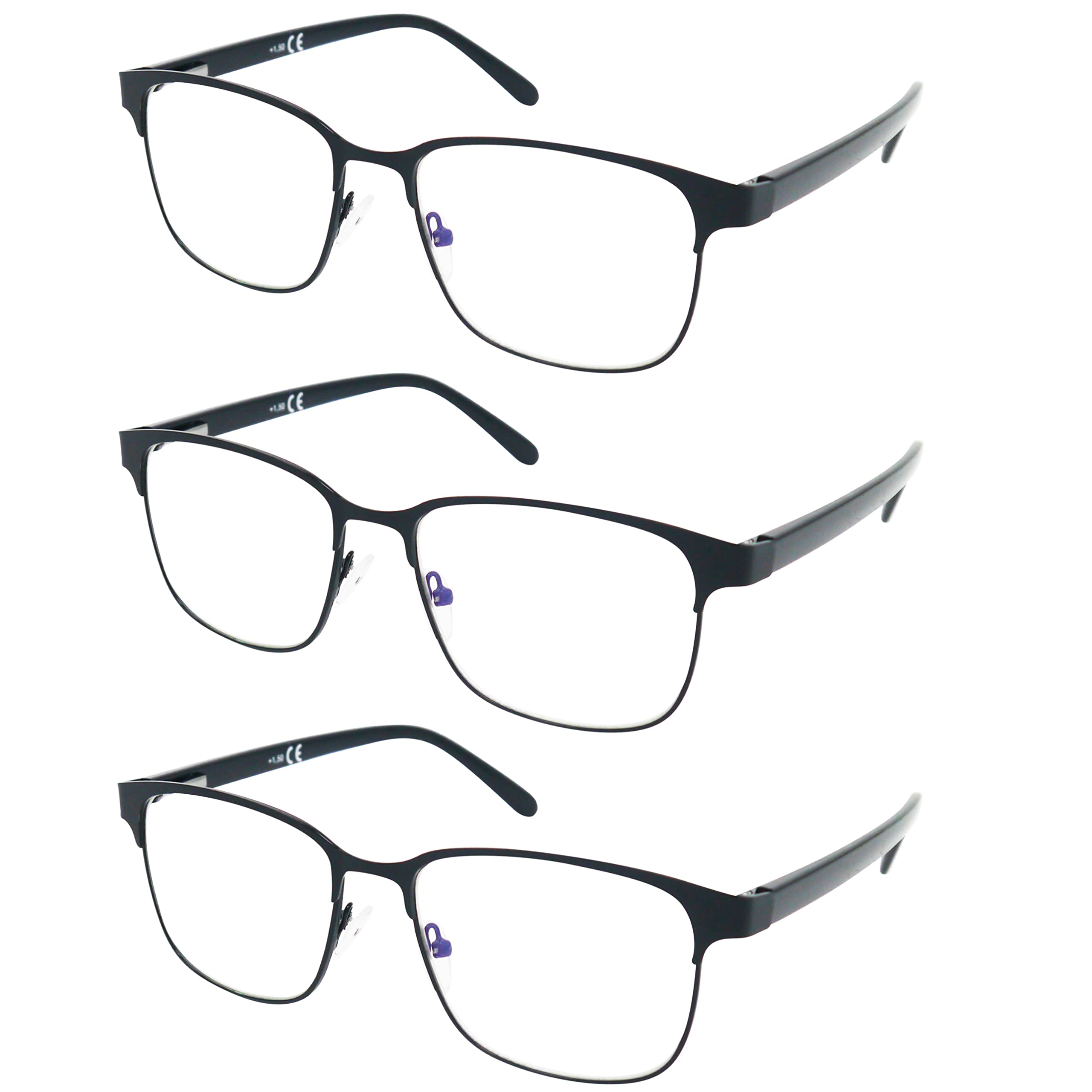 Mini Brille Pack 3 Gafas de Lectura Vintage con Cristales Grandes, Montura de Acero Inoxidable, Gafas Para Leer Hombre y Mujer