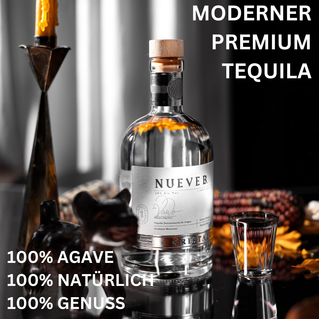 NUEVE B Cristalino Premium Tequila aus 100% Agave |Gewinner des Superior Taste Award | Handgefertigt in Limitierte Auflage | 38% vol. 0,7l Flasche