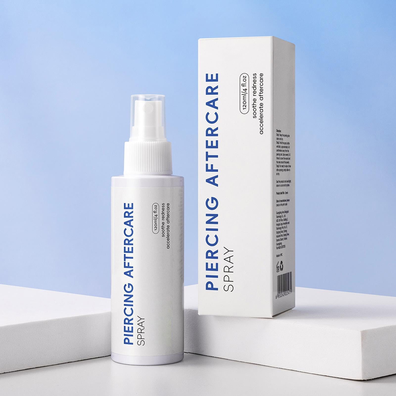 Care Piercing Spray - Piercing Cleaning Solution for Comfort ¦ 120ml Sterile Saline Sprays with Gentle Mist, Healing Solution for Ear Nose Belly, Fast Absorption Spray for Face, Travel Fitness