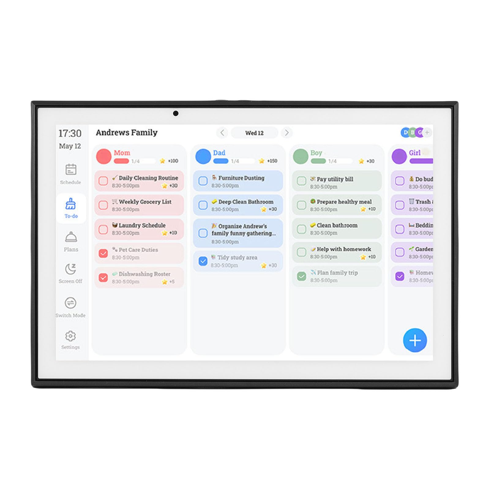 Garosa Inteligentny Kalendarz Cyfrowy o Przekątnej 10,1 Cala Ekran Dotykowy ABS Kalendarz Elektroniczny 1280 X 800 IPS Dual Touch WiFi Planer Rodziny i Tabela zadań do Montażu na Komputerze (Wtyczka