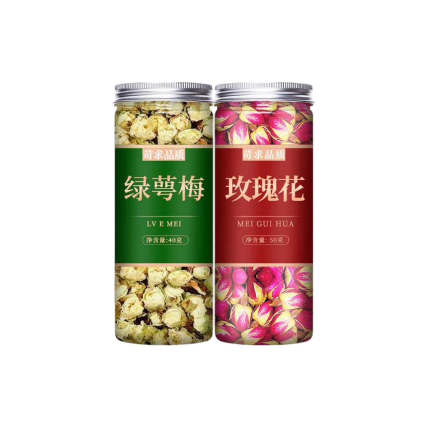 【2罐】绿萼梅(40g) 玫瑰花(50g) Premium Natural china herbal tea Loose Leaf Tea,Chinese Tea, Sulfur Free,Flower tea,dark tea,loose tea Sweet Fresh