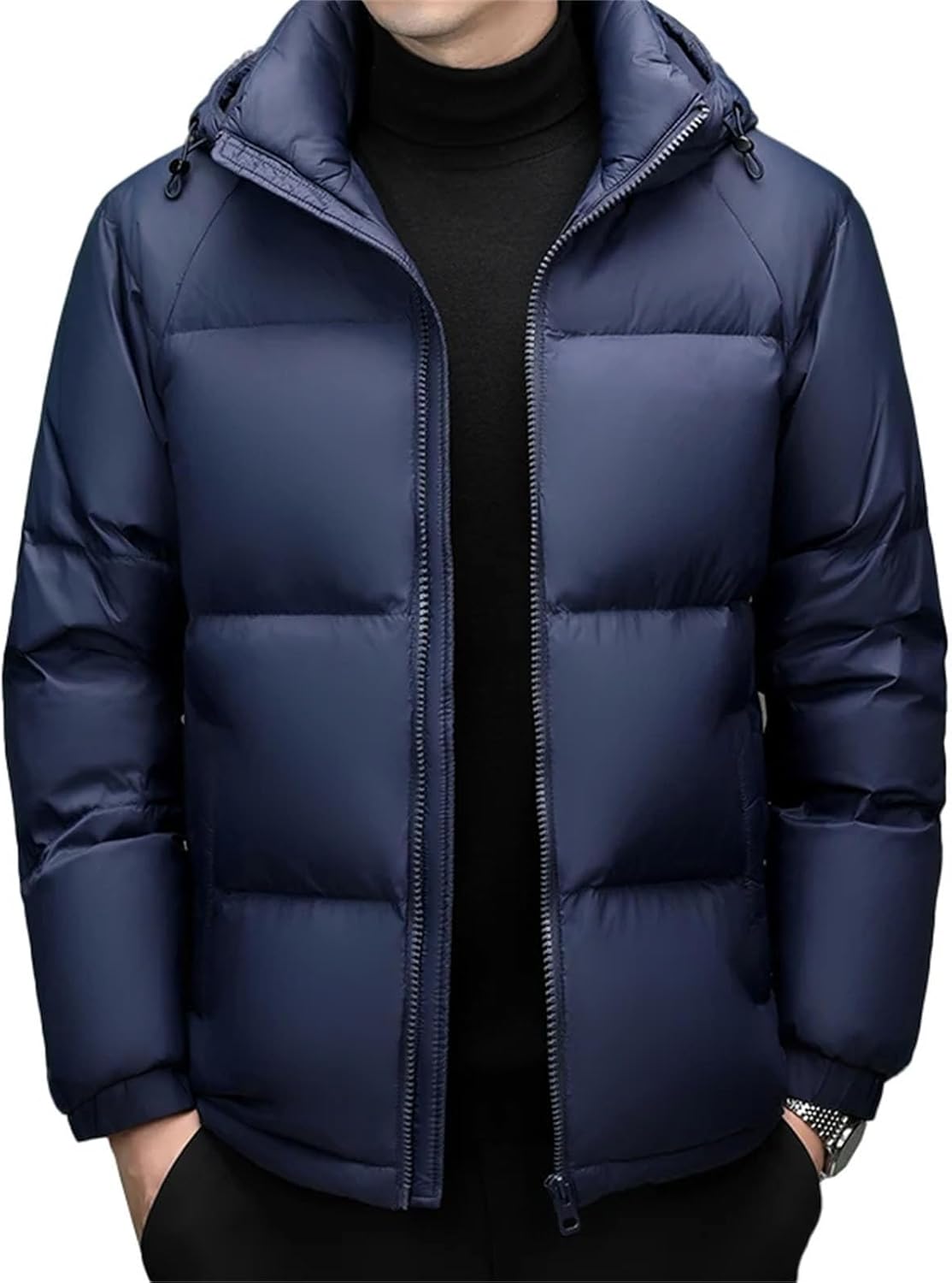 Mens 90% White Duck Down Coat Winter Warm Sport Jacket Solid Hooded Thermal Outwear With Pockets