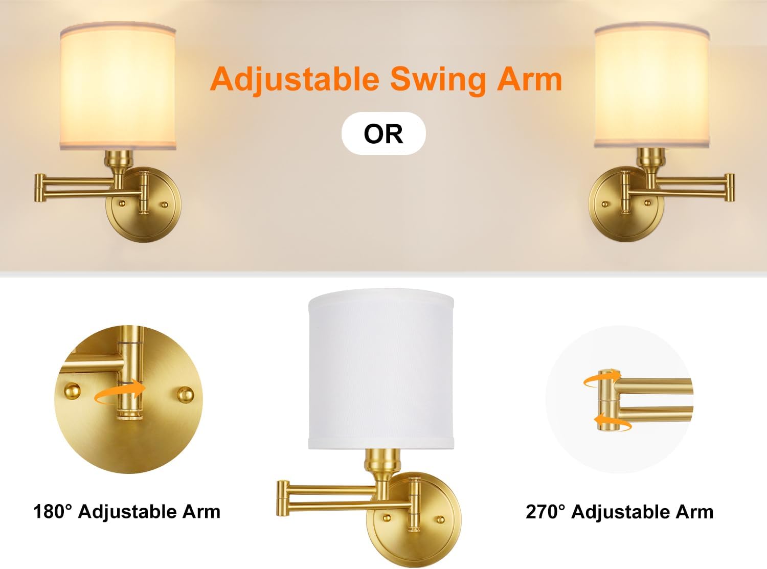 GOODATE Battery Operated Wall Sconce with Remote Control, 15 Colors Dimmable Wireless Wall Sconces Set of Two, Rechargeable Cordless Wall Sconce Light, Swing Arm Wall Lamp with White Fabric Shade