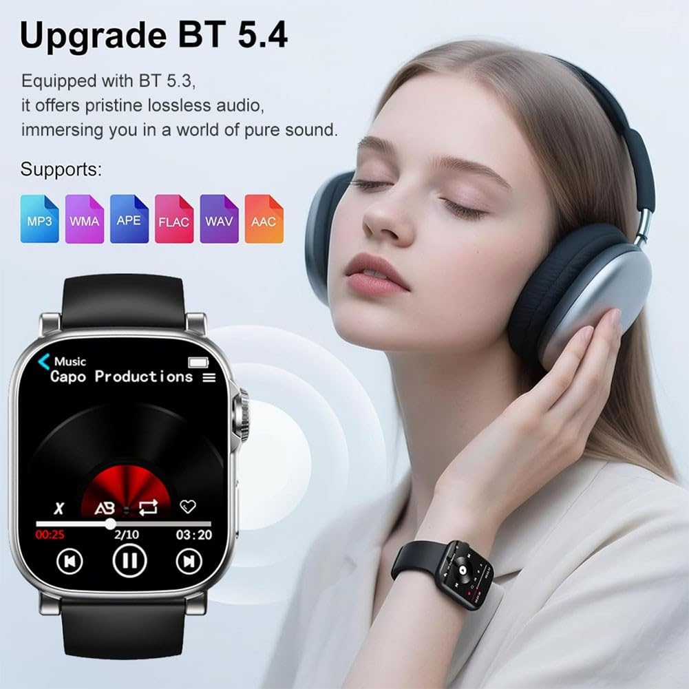 Reloj inteligente con reproductor de MP3 con pantalla táctil HD, reproducción de video, reloj deportivo de metal, altavoz inalámbrico para viajes (negro y gris, 64 GB)