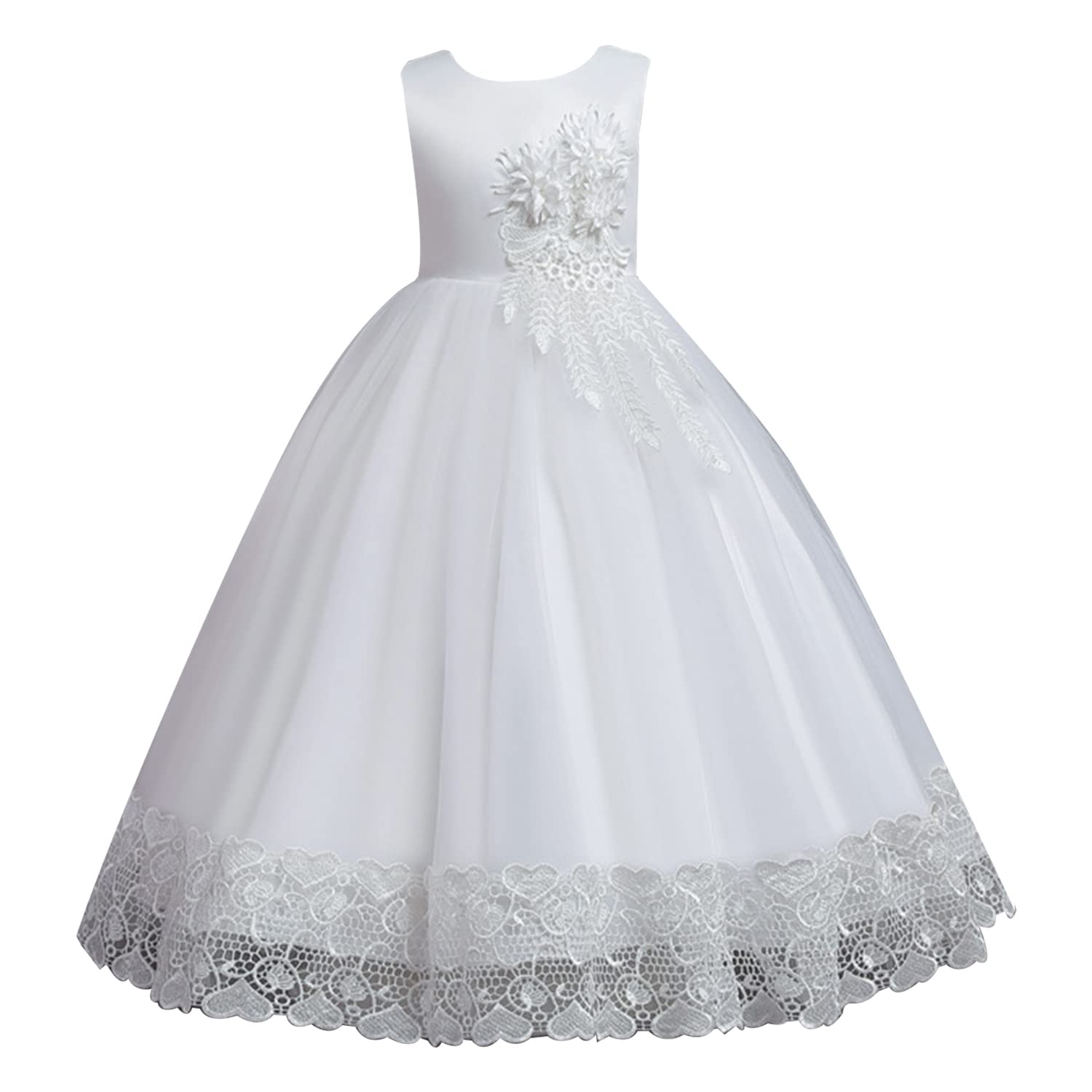 HAWEE Little Big Girl Vintage Flower Tulle Dress Formal Puffy Princess Maxi Gown for Pageant Wedding Birthday Evening Party