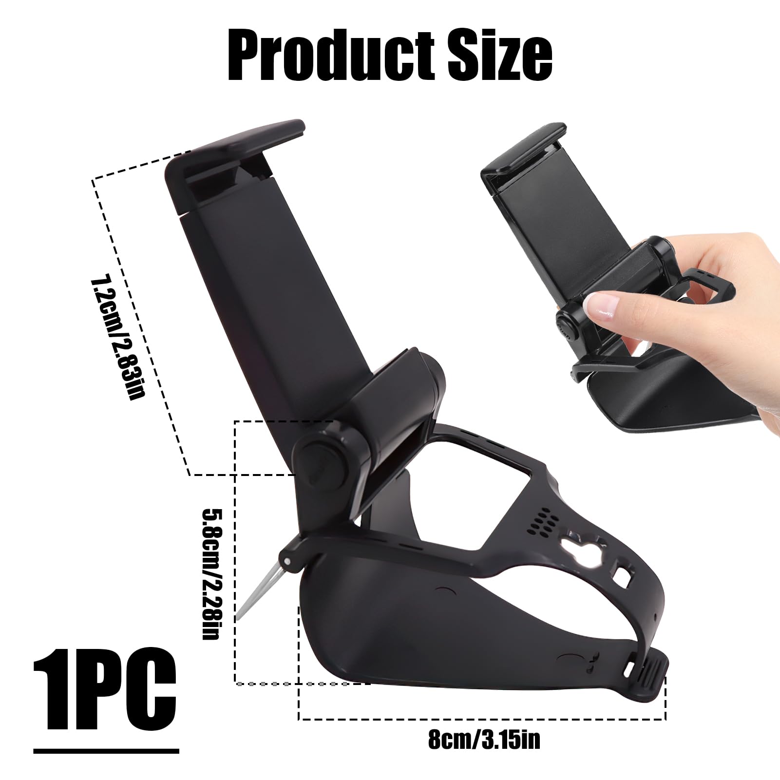Support Téléphone Portable Manette Pliable, Support Clip pour PlayStation 5 DualSense Controller, Clip Pliable Angle Vue Ajustable, Compatible avec Smartphones- Noir(Manette Non Incluse)