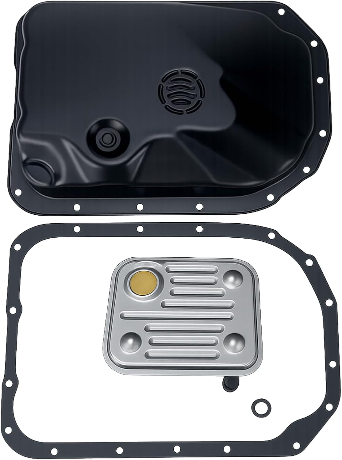 Transmission Oil Pan Kit w/Filter & Rubber Seal for Chevy Silverado Suburban Tahoe Cadillac, 4L80E 4L80 Transmission, Includes Gasket & OE 24204277 24208847 24210468, Replaces 24204278 265-810