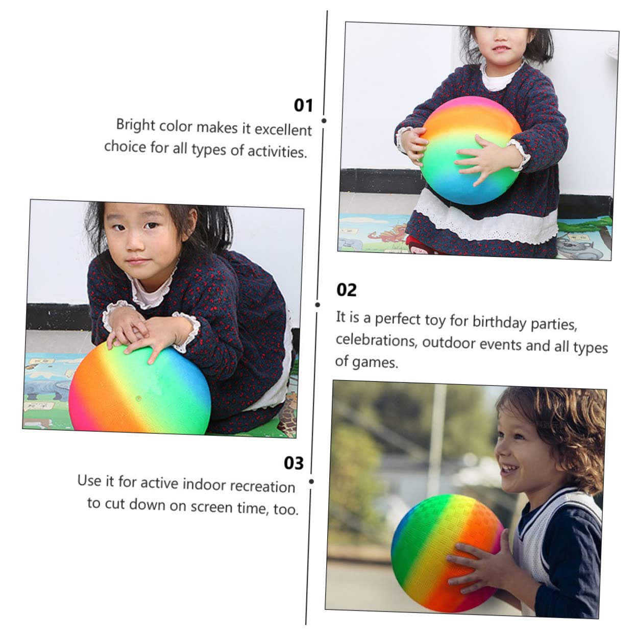 ibasenice 3Pcs Rainbow Balls Inflatable Bounce Play Balls for Outdoor Fun Kickball Handball for Backyard Games Safe Material for Boys