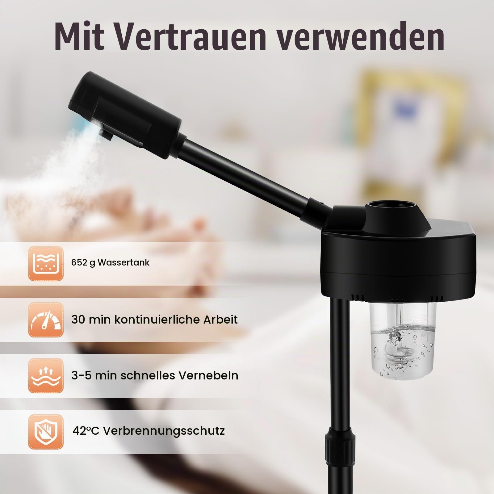 Vapozon Ozon Bedampfer Höhenverstellbare Gesichtsdampfer 360° Drehbar | Tiefenpflege Professionelle Salon SPA Gesichtspflege Dampfgerät
