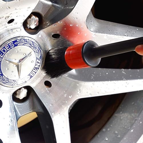 Miniatura 3 de Juego de cepillos de detalles, 5 tamaños diferentes, pelo de jabalí natural de primera calidad, mango de plástico, cepillos de detalles automotrices