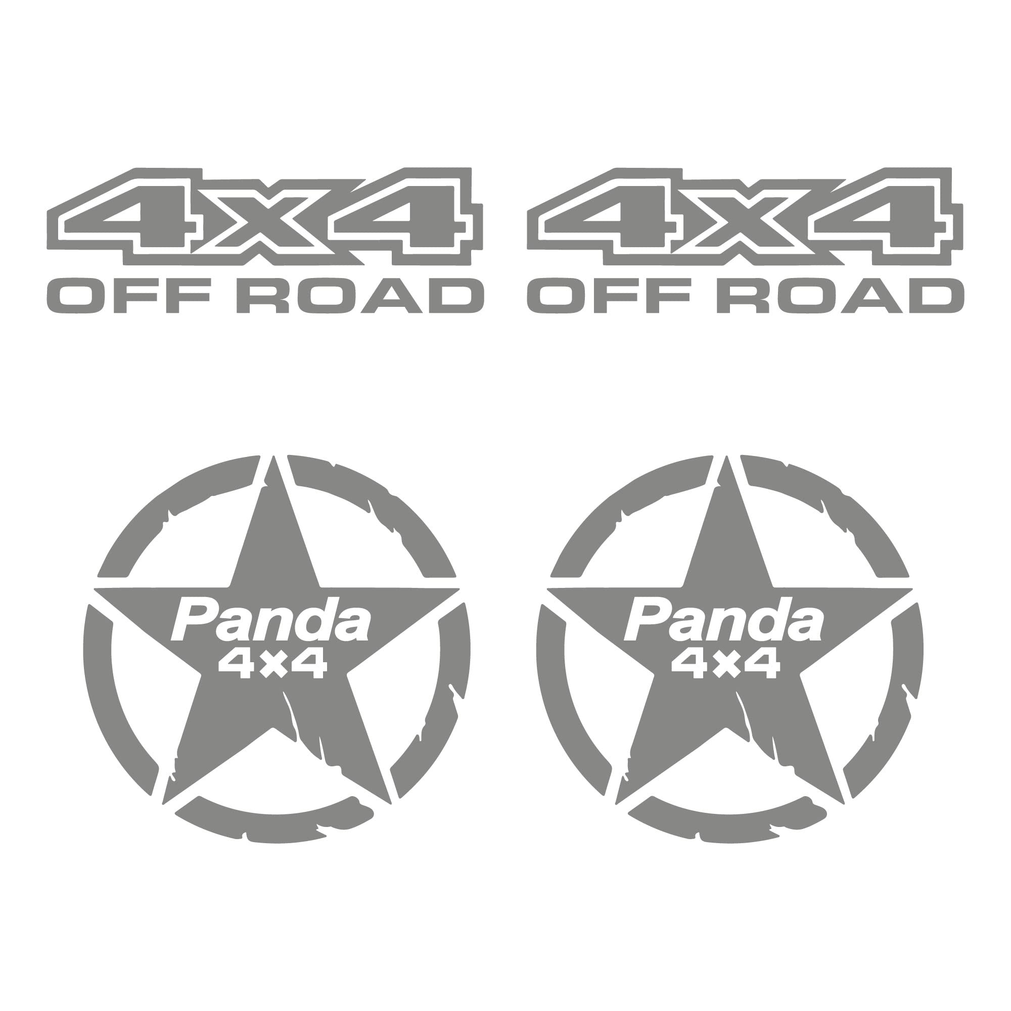 Pumu Silver Stickers 4X4 Off Road And Star 4X4 Compatible For Panda 4X4 Sisley Adventure Trail Trekking Off-Road Car Tuning Sport Suv (Silver)