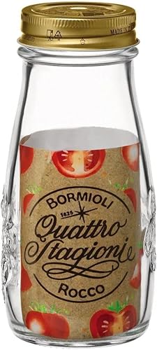 Miniatura 3 de Bormioli Rocco Quattro Stagioni, frasco de cristal para enlatado y botella de bebida, 13.5 Oz. con tapa hermética de metal dorado, hecho en Italia.