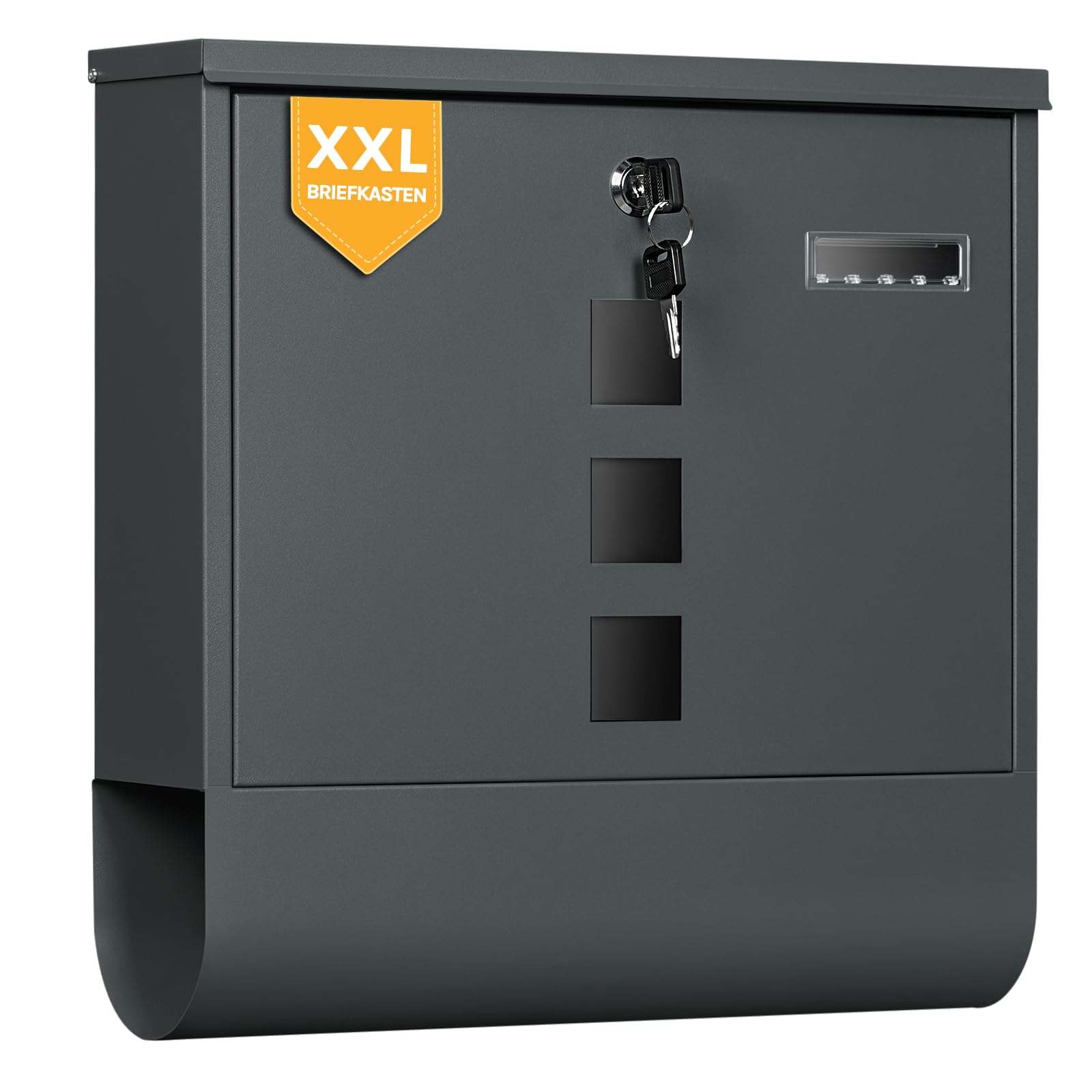 WOLTU Briefkasten mit Zeitungsfach Sichtfenstern, Postkasten mit Namensschild personalisiert, Wandbriefkasten abschließbar, inkl. 2 Schlüssel, modern, Anthrazit, 37x37x10,5 cm