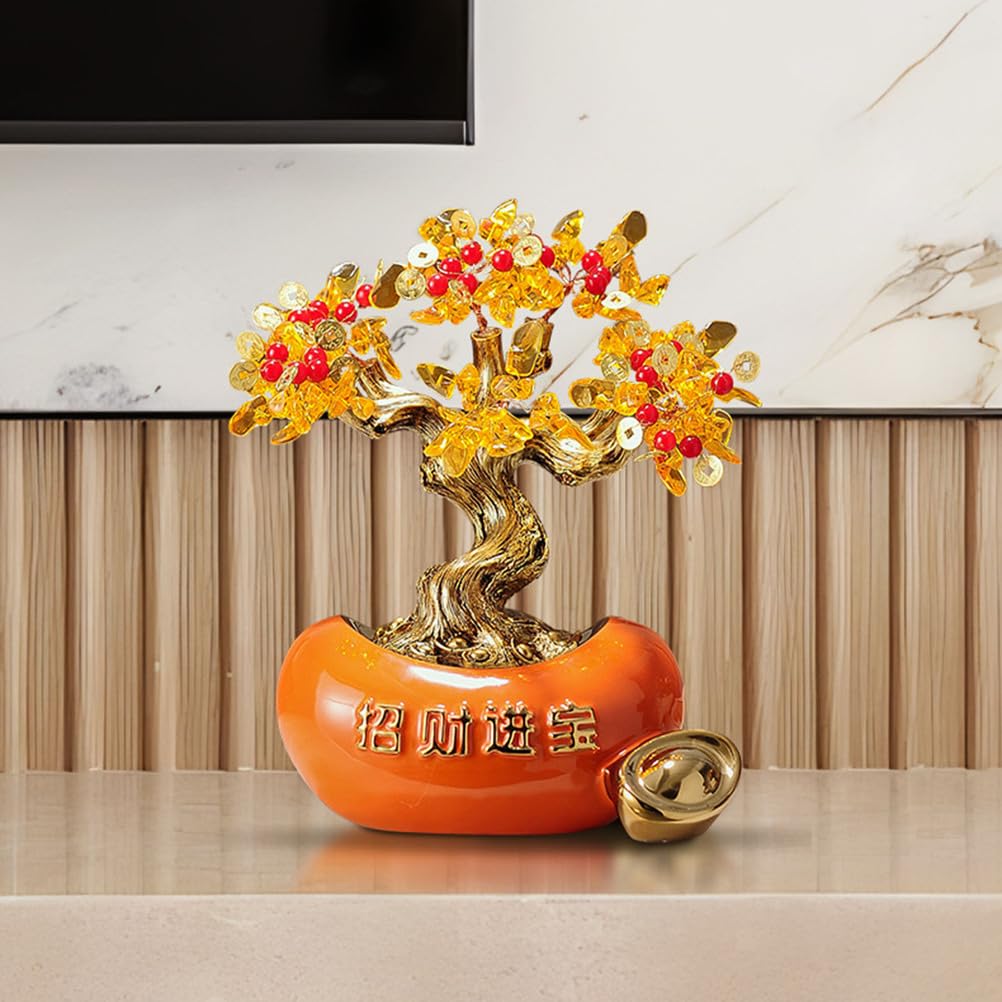 Feng Shui drzewko pieniędzy biuro strona główna dekoracja stołu kryształowe drzewko pieniędzy dla bogactwa, dobrobytu i szczęścia kryształy ozdoba Fengshui,Orange