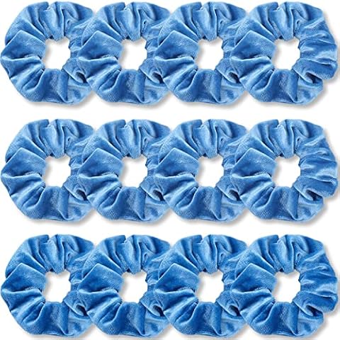 IVARYSS Azure Blue Scrunchies Bulk, Premium Velvet Soft Hair Scrunchy, Solid Colors Thick Elastic Bands, Hair Accessories for Women and Girls, 12 Pack Cover