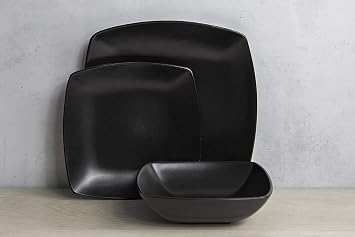 Creative Tops Raven Stoneware Square Dinner Set, Ceramic, Black, 12 Piece