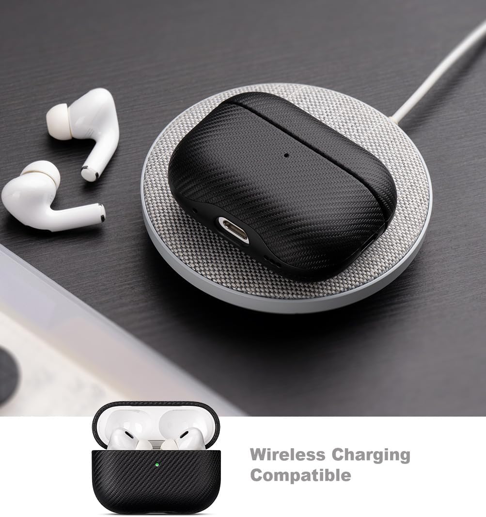 LOPIE Case for AirPods Pro 2nd Generation - Handmade AirPods Pro 2 Case Cover - Made of Vegan Leather - Carbon Fiber Style - Drop Protection Hard Shell Cover Compatible with Wireless Charging - Black