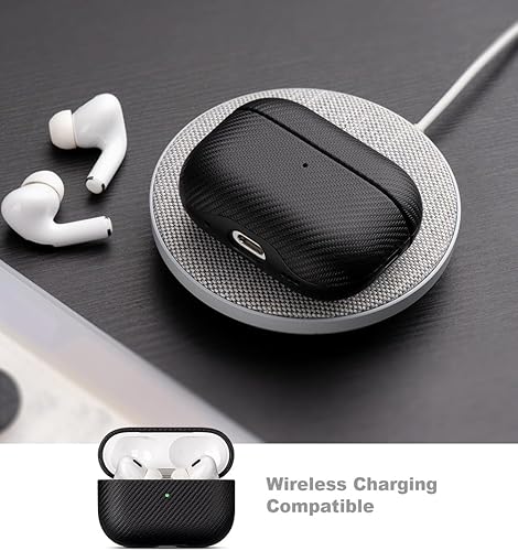 Miniatura 6 de LOPIE Funda para AirPods Pro de 2 generación, hecha a mano para AirPods Pro 2, hecha de cuero vegano, estilo de fibra de carbono, protección contra